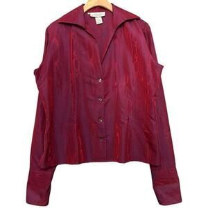 Antonelli Women’s Size 48 L Red Magenta Iridescent Button Long Sleeve Down Shirt